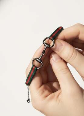 Gucci Emblem Web Stripe Horsebit Bracelet - Charcoal Metal